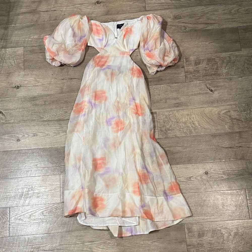 Bardot White Maxi Dress with Peach & Lavender Floral Wash
